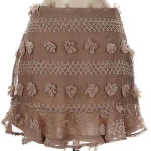 &merci Pom Pom Ruffle Hem Short Skirt, M, Brown